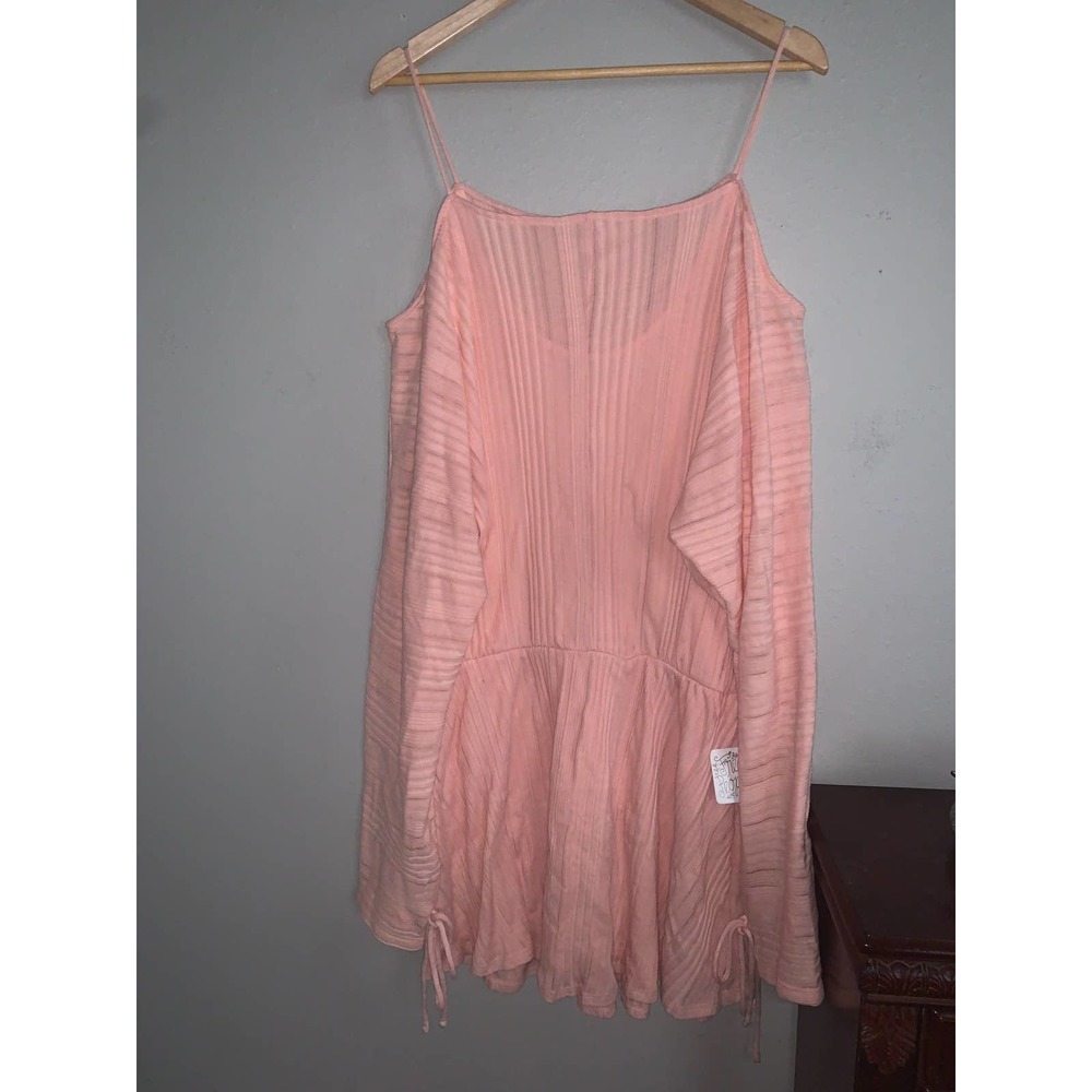 Free People Peach Pink Textured Spaghetti-Strap Dress